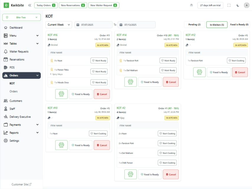 Smart Kitchen Order (KOT) Management